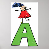 Meisje Dansen op Groene Brief Een Leuk Alfabet Poster (Voorkant)