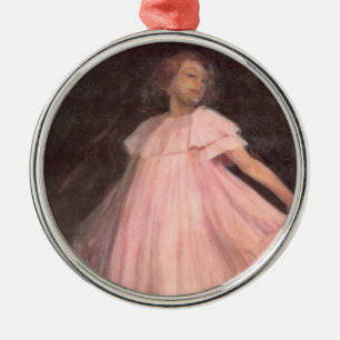 Meisje danseres in een roze jurk metalen ornament