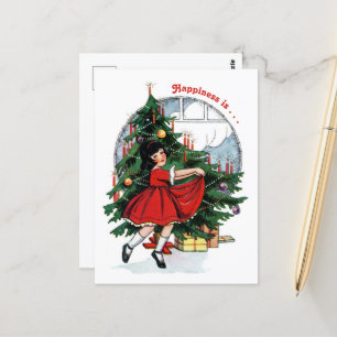 meisje danst rond de kerstboom briefkaart