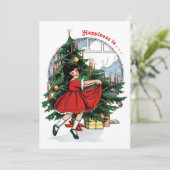  meisje danst rond de kerstboom kaart (Staand voorkant)