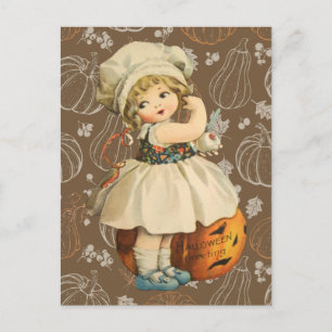 Meisje dat appel kerft Halloween-ansichtkaart Briefkaart