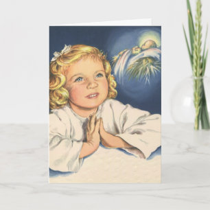 Meisje dat bidt tot Jezus Christus, Nachtgebeden Kaart