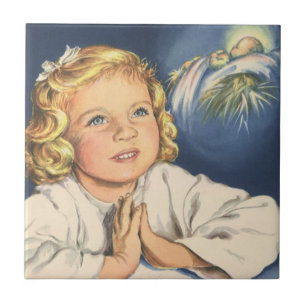 Meisje dat bidt tot Jezus Christus, Nachtgebeden Tegeltje