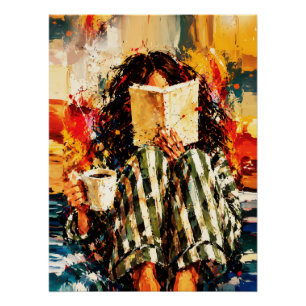 Meisje dat boek leest, gezellige schilderkunst perfect poster