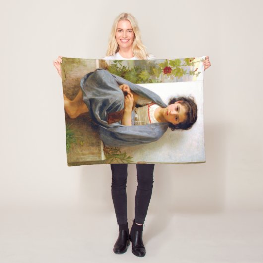 Meisje dat breit, Bouguereau Fleece Deken (In situ)