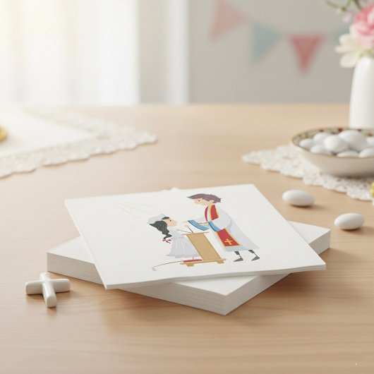 Meisje dat communiqué religieuze papieren napkins servet