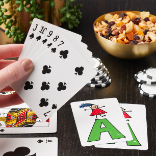 Meisje dat danst op groene letter A Leuk alfabet Pokerkaarten