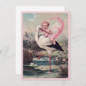 meisje dat de ooievaar rijdt - geboorteaankondigi aankondiging (Voorkant / Achterkant)