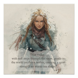 Meisje dat door de sneeuw loopt – Inspiratieposter Perfect Poster