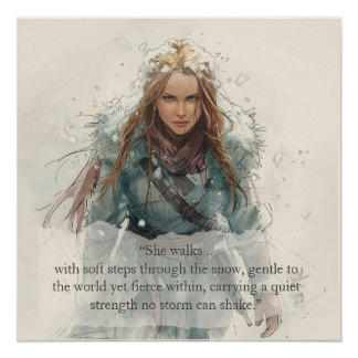 Meisje dat door de sneeuw loopt – Inspiratieposter Perfect Poster
