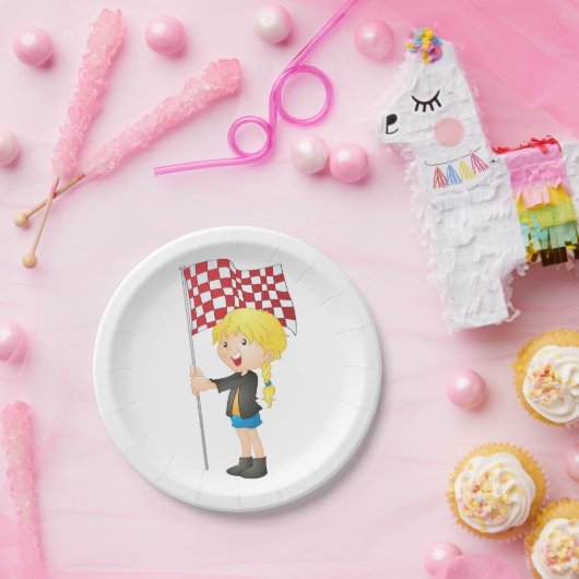 Meisje dat een Bord met gecontroleerd vlagpapier b (Feest)