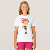 Meisje dat een gecontroleerde vlag T-Shirt bezit (Voorkant volledig)