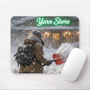 Meisje dat een pad naar een garenwinkel schept muismat