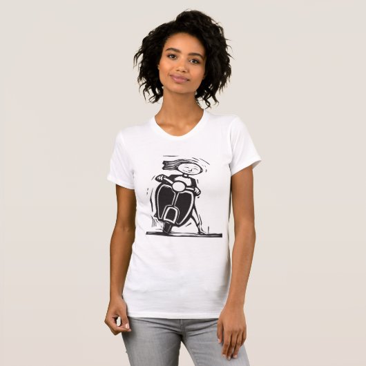 Meisje dat een scooter vrouw maakt t-shirt (Voorkant volledig)