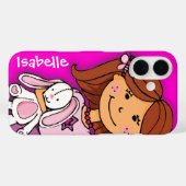 Meisje dat een wit konijnenroze hoesje met een wit (Achterkant (horizontaal))