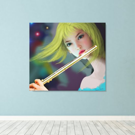 Meisje dat Flute 2 speelt Canvas Afdruk (Insitu (Houten vloer))