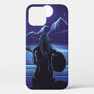 Meisje dat gitaar speelt van de nachtgitaar, meisj iPhone 12 hoesje