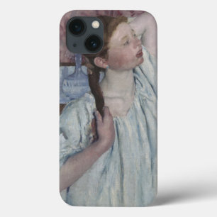 Meisje dat haar haar haar haar schikt, 1886 (olie iPhone 13 hoesje