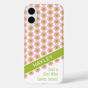 Meisje dat houdt van Jesus Pink Daisy iPhone 16 Plus Hoesje