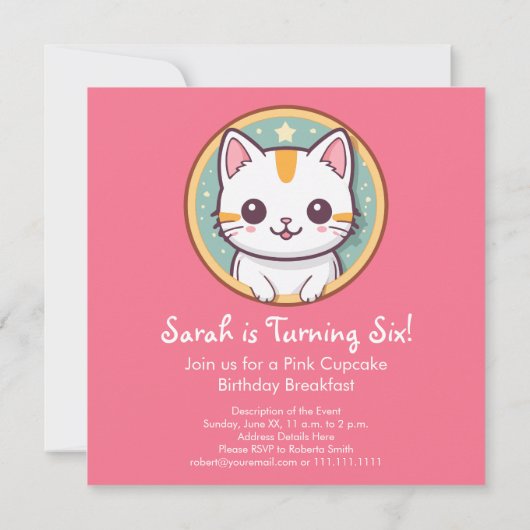 Meisje dat houdt van Kittens verjaardagsfeestje Kaart (Achterkant)