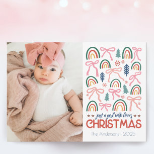 Meisje dat houdt van retro kerst feestdagenkaart