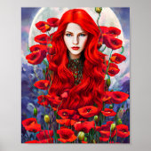 Meisje dat in het veld papaverbloemen ligt poster (Voorkant)