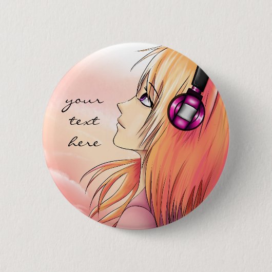  meisje dat naar muziek luistert ronde button 5,7 cm (Voorkant)
