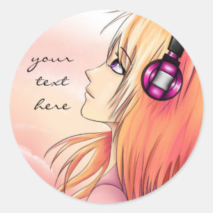 meisje dat naar muziek luistert ronde sticker