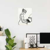 Meisje dat piano speelt - Line Art Poster (Thuiskantoor)