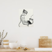 Meisje dat piano speelt - Line Art Poster (Keuken)