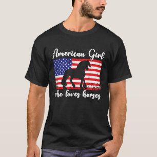 Meisje dat van paarden houdt Trots Amerikaanse vla T-shirt