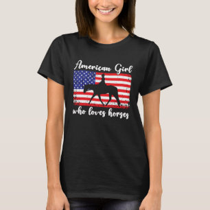 Meisje dat van paarden houdt Trots Amerikaanse Vla T-shirt