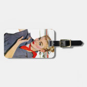 Meisje dat vliegvliegtuigen stort bagagelabel (Voorkant horizontaal)