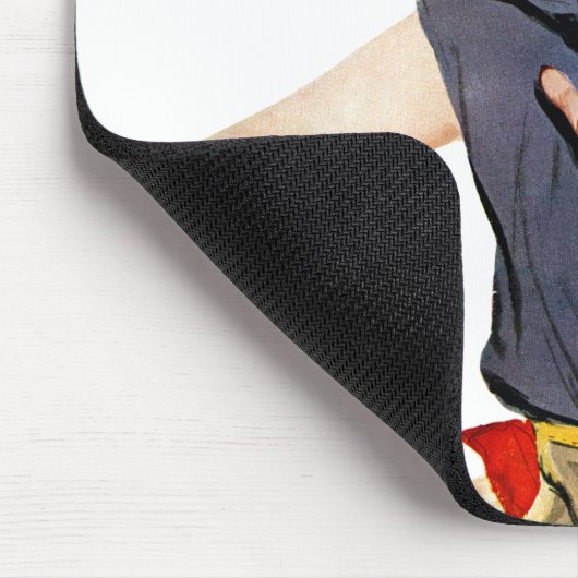 Meisje dat vliegvliegtuigen stort muismat (Hoek)