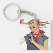 Meisje dat vliegvliegtuigen stort sleutelhanger (Voorkant)