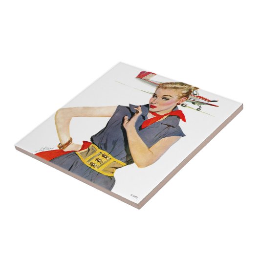 Meisje dat vliegvliegtuigen stort tegeltje (Zijkant)