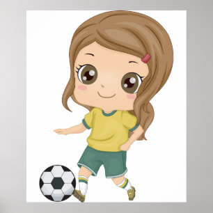 Meisje dat voetball speelt Schattige kinder sporte Poster