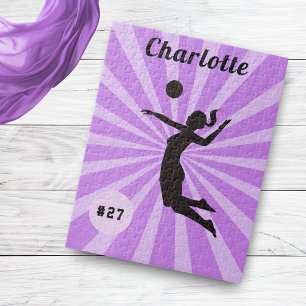 Meisje dat Volleybal speelt Roze naam & nummer Legpuzzel