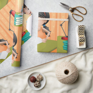 Meisje dat werkt op een desk wrapppapier cadeaupapier