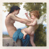 Meisje dat zich verdedigt tegen Eros Cupido Fine A Glazen Onderzetter (Voorkant)