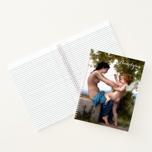 Meisje dat zich verdedigt tegen Eros Cupido Fine A Notitieboek (Binnen)