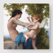 Meisje dat zich verdedigt tegen Eros Cupido Fine A Vierkante Klok (Voorkant)