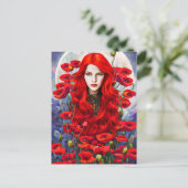 Meisje dat zich verschuilt in papaverbloemen briefkaart (Staand voorkant)