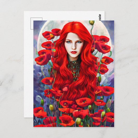 Meisje dat zich verschuilt in papaverbloemen briefkaart (Voorkant / Achterkant)