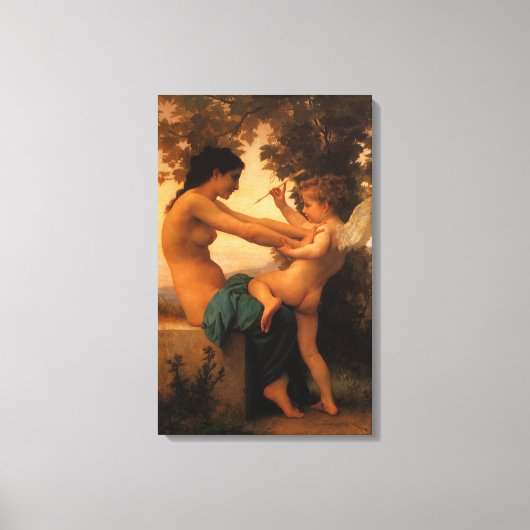 Meisje dat zichzelf verdedigt tegen Cupid door Bou Canvas Afdruk (Voorkant)