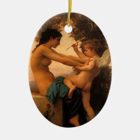 Meisje dat zichzelf verdedigt tegen Cupid door Bou Keramisch Ornament (Voorkant)