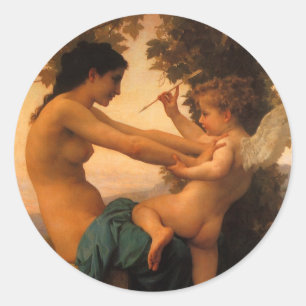 Meisje dat zichzelf verdedigt tegen Cupido door Bo Ronde Sticker