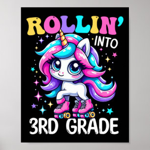 Meisje derde klas terug naar school Rollin Unicorn Poster