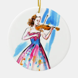 Meisje die de viool spelen keramisch ornament