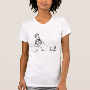 Meisje die een hond, één lijntekening, coquette lo t-shirt